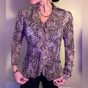 Fashion Bug Animal Print Elegant 90s Fashion Ruffle Blouse